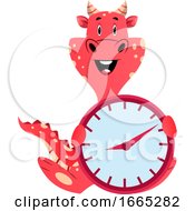 Poster, Art Print Of Red Dragon Is Holding A Clock