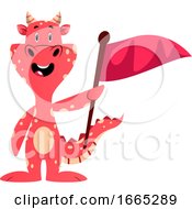 Poster, Art Print Of Red Dragon Is Holding Flag
