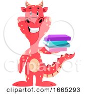 Poster, Art Print Of Red Dragon Is Holding Books