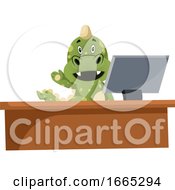 Green Dragon Is Watching At Computer Screen