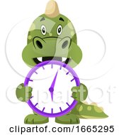Poster, Art Print Of Green Dragon Is Holding Clock