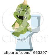 Poster, Art Print Of Green Dragon Is Sitting On A Toilet Seat