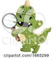 Poster, Art Print Of Green Dragon Is Holding Magnifying Glass