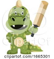 Poster, Art Print Of Green Dragon Is Holding Cricket Bat