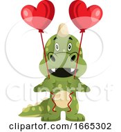 Poster, Art Print Of Green Dragon Is Holding Heart Balloons