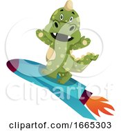 Poster, Art Print Of Green Dragon Is Riding A Rocket