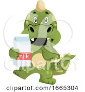 Poster, Art Print Of Green Dragon Is Holding Milk