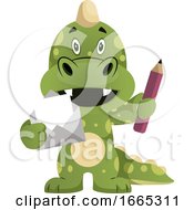 Poster, Art Print Of Green Dragon Is Holding Diamond And Pencil
