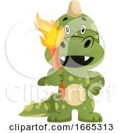 Poster, Art Print Of Green Dragon Is Holding Torch