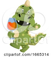 Poster, Art Print Of Green Dragon Is Holding Glass Of Wine