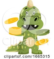 Poster, Art Print Of Green Dragon Is Holding Coins