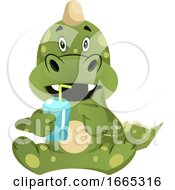 Poster, Art Print Of Green Dragon Is Drincing From Plastic Cup