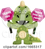 Poster, Art Print Of Green Dragon Is Holding Error Sign