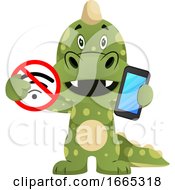 Poster, Art Print Of Green Dragon Is Holding No Wireless Sign And Mobile Phone