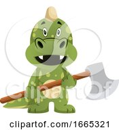 Poster, Art Print Of Green Dragon Is Holding An Axe