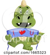 Poster, Art Print Of Green Dragon Is Holding Love Sign
