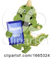 Poster, Art Print Of Green Dragon Is Holding Thank You Sign