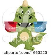 Poster, Art Print Of Green Dragon Is Holding Sale Boxes