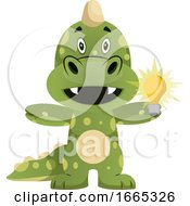 Poster, Art Print Of Green Dragon Is Holding Bulb