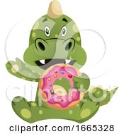 Poster, Art Print Of Green Dragon Is Eating Donut
