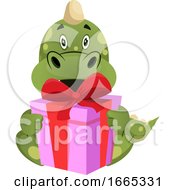 Poster, Art Print Of Green Dragon Is Holding Present