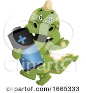Poster, Art Print Of Green Dragon Is Holding Battery