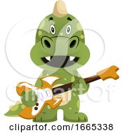 Poster, Art Print Of Green Dragon Is Playing Guitar