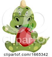 Poster, Art Print Of Green Dragon Is Holding An Apple