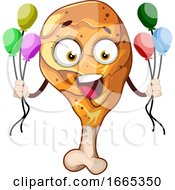 Happy Fried Chicken Leg Holding Balloons