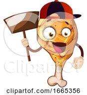 Poster, Art Print Of Chicken Leg With A Hat Holding A Mirror