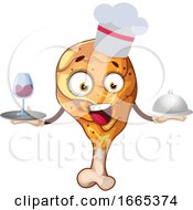 Poster, Art Print Of Cheerful Chicken Leg As A Waiter