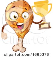 Poster, Art Print Of Joyful Chicken Leg Holding A Number One Trophy