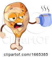 Poster, Art Print Of Tired Chicken Leg Holding A Cup Of Coffee