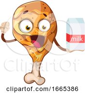 Poster, Art Print Of Cheerful Fried Chicken Drumstick Holding A Pack Of Milk