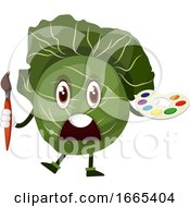 Poster, Art Print Of Cabbage Is Holding A Brush And Color Palette