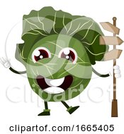 Poster, Art Print Of Cabbage With Wooden Signboard