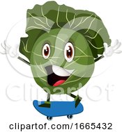 Poster, Art Print Of Cabbage Is Riding A Blue Skateboard