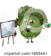 Poster, Art Print Of Cabbage With Whiteboard Stick And Books