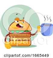 Poster, Art Print Of Burger Is Holding A Coffee Mug