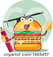 Poster, Art Print Of Burger With A Graduation Cap Holds A Pencil