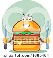 Poster, Art Print Of Burger Is Holding A Knife And Fork