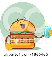 Poster, Art Print Of Burger Is Holding Cup With Straw