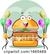 Smiling Burger Is Holding Balloons