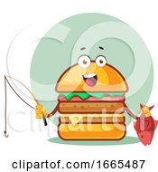 Poster, Art Print Of Burger With Fishing Rod And A Fish