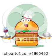 Poster, Art Print Of Chef Burger Is Holding A Meal And Wine Glass