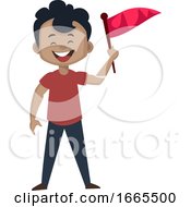Poster, Art Print Of Boy Is Holding Flag