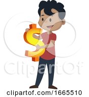 Boy Is Holding Dollar Sign