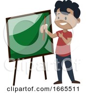 Poster, Art Print Of Boy Is Pointing On A Blackboard