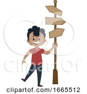 Poster, Art Print Of Boy Is Holding Road Direction Signs