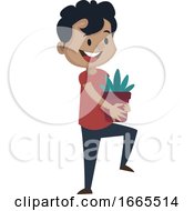 Poster, Art Print Of Boy Is Holding Flowerpot